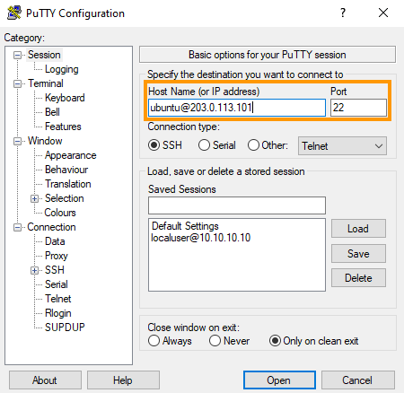 PuTTY SSH